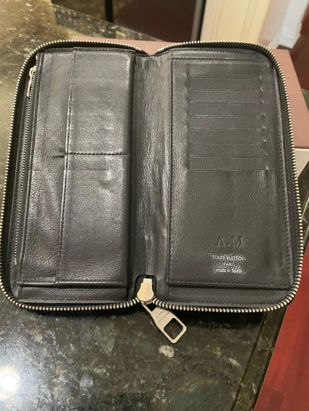 Louis Vuitton Black Textured Zip Wallet with Branded Silver Pull - Picture 6 of 9